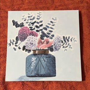 Floral Canvas Art with Blue Vase